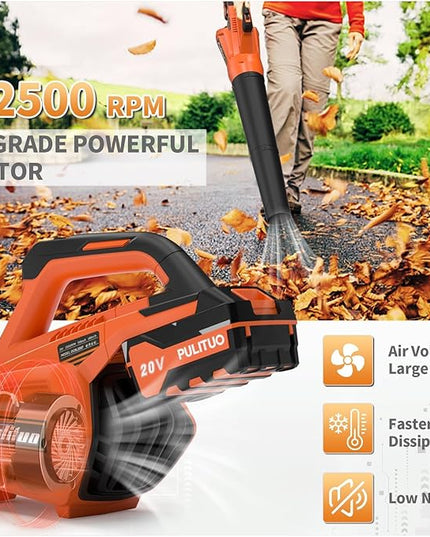 Leaf Blower 20V Leaf Blower Cordless with 4.0Ah Battery and Charger, High Power 400 CFM Electric Leaf Blower, Lightweight Handheld Cordless Blower for Lawn Care Yard Patio Garden Leaves Snow (Orange) - LeafyLoom