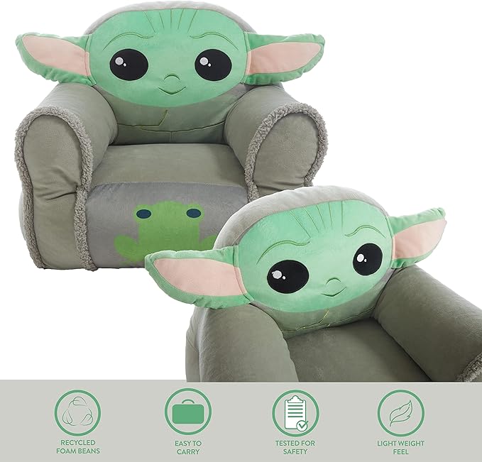 Idea Nuova Figural Mink with Sherpa Trim Bean Bag Chair for Toddlers and Kids, Star Wars Grogu - LeafyLoom