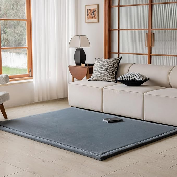 Faux Rabbit Fur Rug - 1.18" Thick Soft Fluffy Area Rug, Non-Slip Memory Foam Crawling Mat, Dark Gray, 78"x94" - LeafyLoom