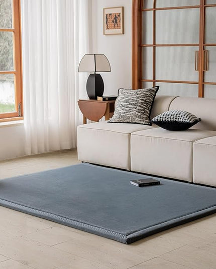 Faux Rabbit Fur Rug - 1.18" Thick Soft Fluffy Area Rug, Non-Slip Memory Foam Crawling Mat, Dark Gray, 59"x59" - LeafyLoom