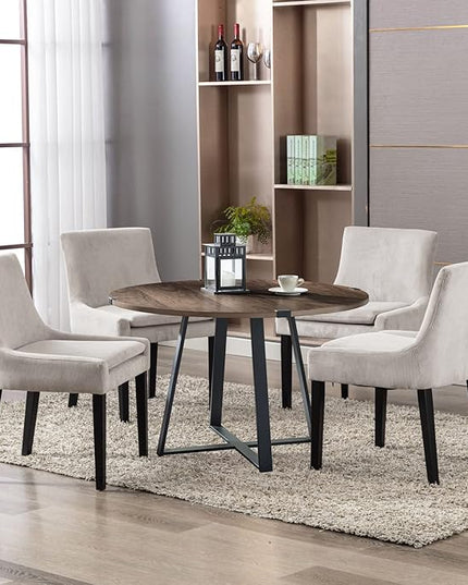 COLAMY Modern Dining Chairs Set of 6, Upholstered Corduroy Accent Side Leisure Chairs with Mid Back and Wood Legs for Living Room/Dining Room-Beige - LeafyLoom