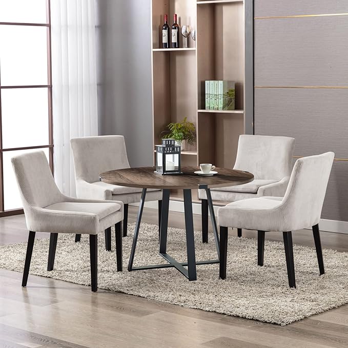 COLAMY Modern Dining Chairs Set of 4, Upholstered Corduroy Accent Side Leisure Chairs with Mid Back and Wood Legs for Living Room/Dining Room-Beige - LeafyLoom