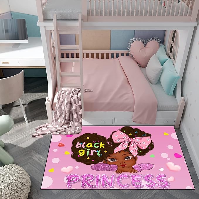 Black Girl Area Rug for Bedroom African American Rugs for Girls Room Princess Rug Kids Rugs for Bedroom Girls African American Girls Carpet for Living Room Teen Girls Yoga Mats, Pink, 4'×5' - LeafyLoom