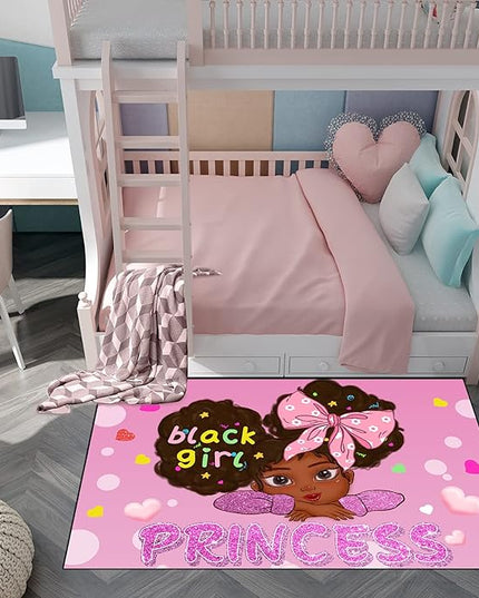 African American Rugs for Girls Room Black Girls Room Decor Rugs Princess Room Decor Rugs for Girls Bedroom Kids Rugs for Bedroom Girls Teen Living Room Soft Floor Mats, Pink, 2'6''×4' - LeafyLoom