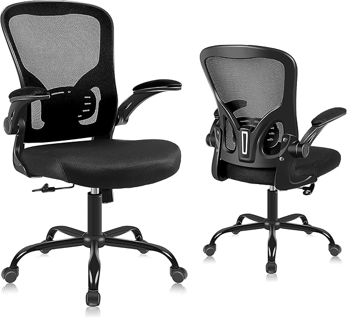 Ergonomic Office Desk Chair Breathable Mesh Swivel Computer Chair, Lumbar Back Support Task Chair, Office Chairs with Wheels and Flip-up Arms,Executive Rolling Chair - LeafyLoom