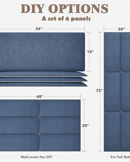 Twin Full Headboard, Wall Mounted Peel and Stick Headboard, Upholstered Tufted Bed Headboard for Twin Size Bed, Floating Dorm Bedroom Tall Headboard Soundproof Wall Panels (6 Panels, 10"x24") - LeafyLoom