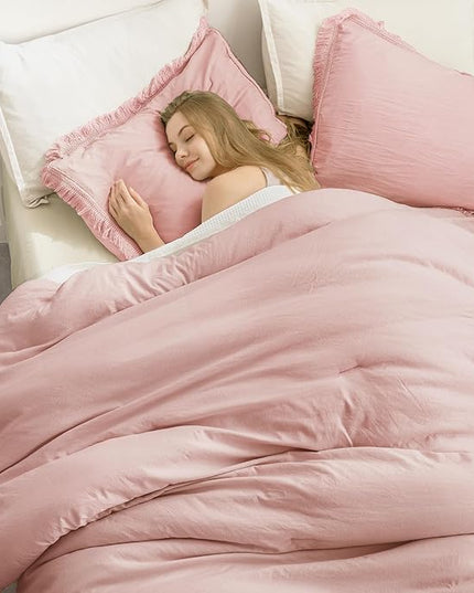 Andency Pink Comforter Set Full Size for Girls, Blush Boho Women Tassel Lightweight Bedding Comforter Sets, 3 Pieces All Season Soft Fluffy Fringe Bed Set (79x90In Comforter & 2 Pillowcases) - LeafyLoom