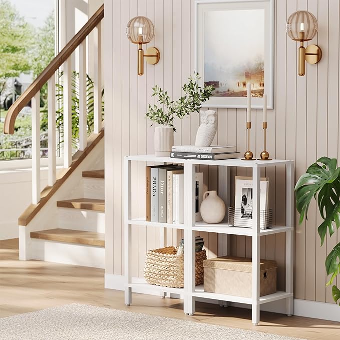 TUTOTAK Bookshelf, 6-Tier Tall Book Shelf, Narrow Bookcase for Small Space, DIY Stackable Bookshelf, for Living Room, Office, Study, Entryway, Industrial, White BS01BW006 - LeafyLoom