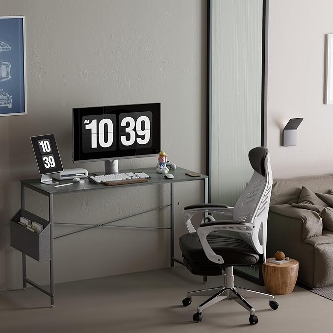 Pamray 47 Inch Computer Desk for Small Spaces with Storage Bag, Home Office Work Desk with Headphone Hook, Small Office Desk Study Writing Table - LeafyLoom