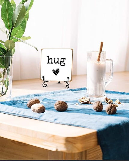 Hug - Home Office Desk Decor Wood Plaque with Stand, Love You Gifts, Thinking of You Gifts for Women Friends Girlfriend Boyfriend Mom Sisters - A01 - LeafyLoom