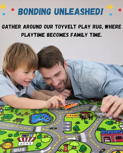 ToyVelt Kids Carpet Playmat Car Rug – Educational Road Traffic Carpet Multi Color Play Mat - X-Large 71" x 39" Best Kids Rugs for Playroom & Kid Bedroom – for Ages 3-12 Years Old - LeafyLoom