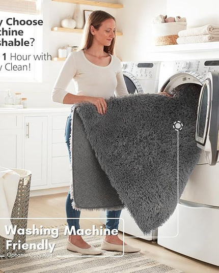 Ophanie Machine Washable 5x8 Rugs for Living Room,Grey Fluffy Carpet Large Fuzzy Plush Shag Comfy Soft, Non-Slip Indoor Floor Carpet,for Kids Boys Girls, Room,Bedroom,Playroom, Home Decor Aesthetic - LeafyLoom