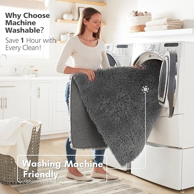 Ophanie Machine Washable 5x8 Rugs for Living Room,Grey Fluffy Carpet Large Fuzzy Plush Shag Comfy Soft, Non-Slip Indoor Floor Carpet,for Kids Boys Girls, Room,Bedroom,Playroom, Home Decor Aesthetic - LeafyLoom