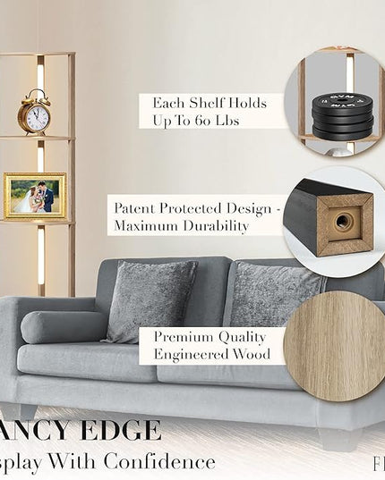 FENLO Fancy - LED Display Shelf with Dimmable Lights, LED Shelf Floor Lamps for Living Room, Sturdy Corner Shelf Curio Cabinet Display, Tall Floor Lamps with Shelves - LeafyLoom