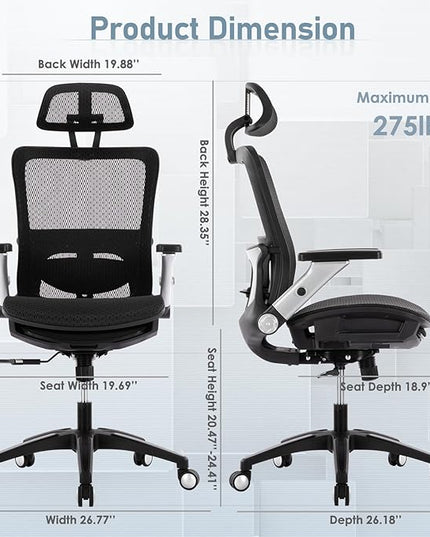 COLAMY Executive Mesh Office Chair with Footrest, Ergonomic Chair High Back with Adjustable Lumbar Support, Computer Desk Chair for Office/Work-Black - LeafyLoom