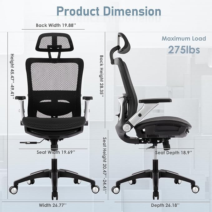 COLAMY Executive Mesh Office Chair with Footrest, Ergonomic Chair High Back with Adjustable Lumbar Support, Computer Desk Chair for Office/Work-Black - LeafyLoom