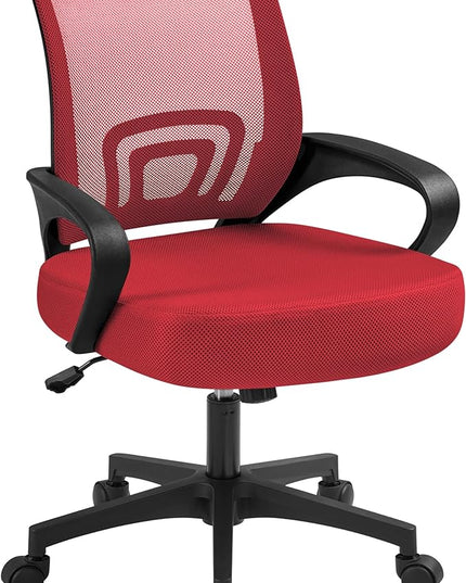 Yaheetech Office Chair Desk Chair Mid Back Mesh Task Chair Computer Chair Ergonomic Rolling Swivel Chair Adjustable Executive Chair with Lumbar Support Armrests, Red - LeafyLoom