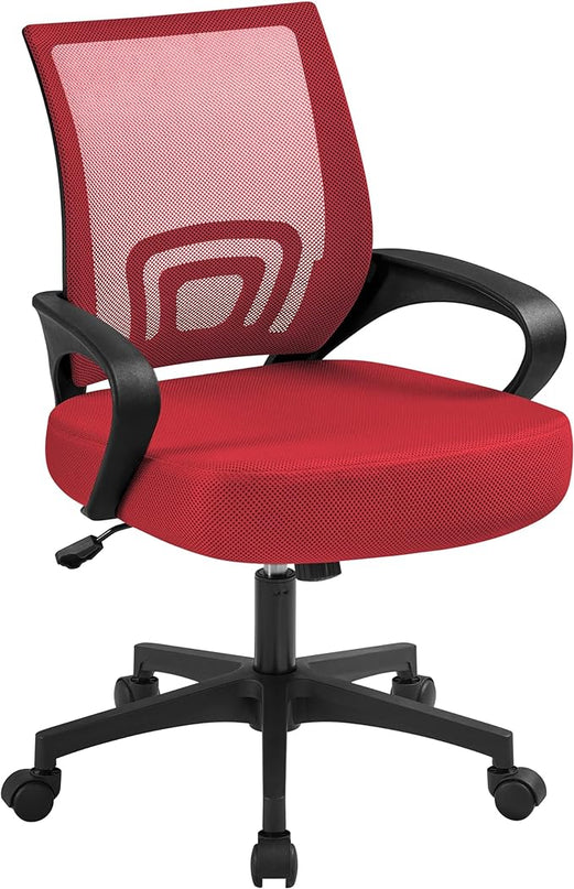 Yaheetech Office Chair Desk Chair Mid Back Mesh Task Chair Computer Chair Ergonomic Rolling Swivel Chair Adjustable Executive Chair with Lumbar Support Armrests, Red - LeafyLoom