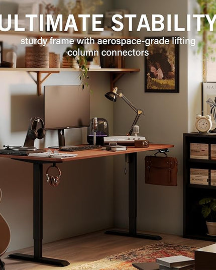 Monomi Electric Standing Desk, 55x28 Inches Adjustable Height Desk, Home Office Sit Stand Up Desk (Black Frame/Cherry Top) - LeafyLoom