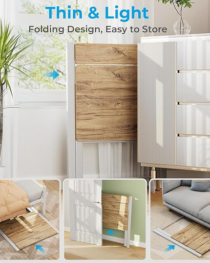 GreenForest Folding Desk No Assembly Required Large Size, 2-Tier Foldable Computer Desk with Shelf for Home Office, Space Saving Portable Laptop Study Foldable Table for Bedroom, Oak - LeafyLoom