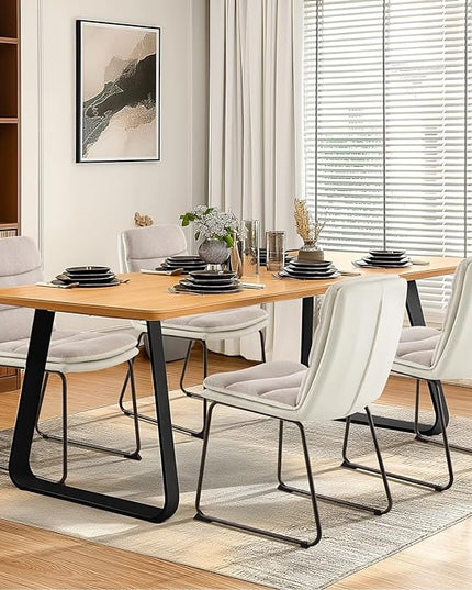 Dining Chairs Set of 4, Upholstered Dining Room Kitchen Chairs with Metal Legs, Modern Fabric PU Leather Side Chairs for Home Office, Light Brown - LeafyLoom