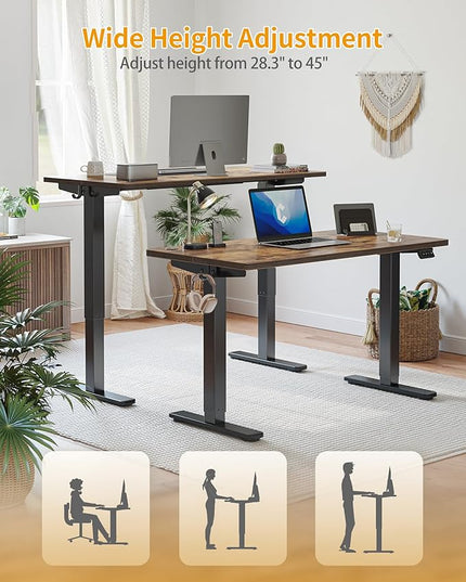 CubiCubi Electric Standing Desk, 63 x 24 Inches Height Adjustable Sit Stand Desk, Ergonomic Home Office Computer Workstation, RusticBrown - LeafyLoom
