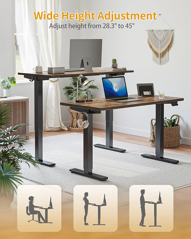 CubiCubi Electric Standing Desk, 55 x 24 Inches Height Adjustable Sit Stand Desk, Ergonomic Home Office Computer Workstation, Rusticbrown - LeafyLoom