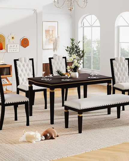 NicBex Dining Room Table Set for 6 Kitchen Table and Chairs 62.7" Rectangular Table and 4 High-Back Tufted Chairs & 1 Bench for Dining Room and Kitchen, Espresso - LeafyLoom