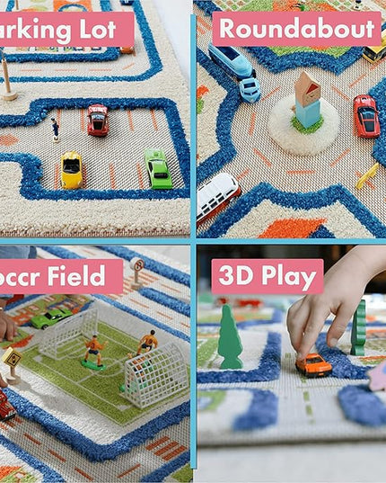 IVI 3D Play Carpets, 71 x 52.5 Inch, Traffic Educational Toddler Mat Rug for Bedroom, Kids Den, or Playroom, Large - LeafyLoom