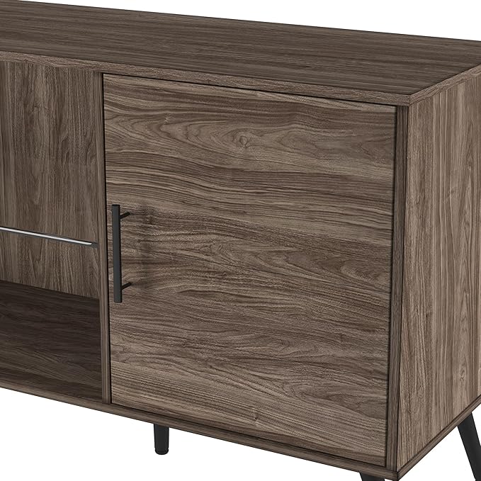 Walker Edison Saxon Mid Century Modern Glass Shelf TV Stand for TVs up to 65 Inches, 60 Inch, Slate Grey - LeafyLoom