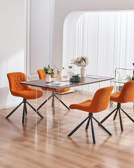 Mid Century Modern Dining Chairs Set of 2, Upholstered Dining Room Chairs with Sturdy Metal Legs, Boucle Armless Accent Side Chairs for Kitchen, Living Room, Orange - LeafyLoom