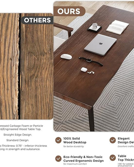 Modern Simple Style 55" Standing Desk Study Computer Desk - Black Metal Frame, Solid Wood Planks, for Home Office Bedroom - LeafyLoom