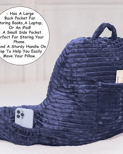 Homie Reading Pillow with Wrist Support, Has Arm Rests, and Back Support for Bed Rest, Lounging, Reading, Working on Laptop, Watching TV (Blue) - LeafyLoom