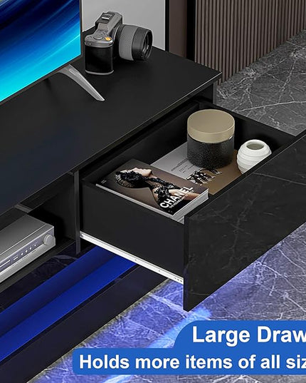 Glossy Black LED TV Stand for 75 inch TV, Modern TV Console Table with Storage and LED Lights, Gaming Media Entertainment Center for Living Room Bedroom (63 Inch, Black) - LeafyLoom
