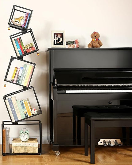 Bookshelf 2024 NEW, 5-Tier Bookshelves, 67" Tall Black Bookshelf, Book Shelf, Bookcase, Modern Bookshelf, Storage Shelf for CDs/Books/Collections, Display Shelf for Livingroom, Bedroom, Office - LeafyLoom