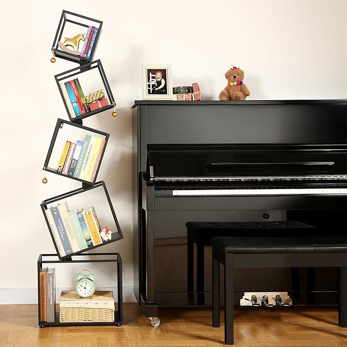 Bookshelf 2024 NEW, 5-Tier Bookshelves, 67" Tall Black Bookshelf, Book Shelf, Bookcase, Modern Bookshelf, Storage Shelf for CDs/Books/Collections, Display Shelf for Livingroom, Bedroom, Office - LeafyLoom