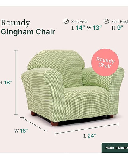 KEET Roundy Kid's Chair, Gingham Chair Only, Wood,Green - LeafyLoom