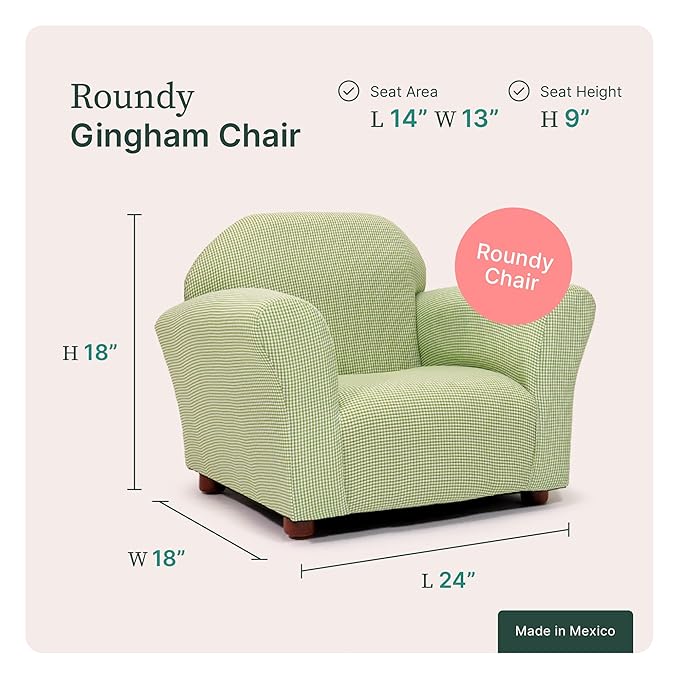 KEET Roundy Kid's Chair, Gingham Chair Only, Wood,Green - LeafyLoom