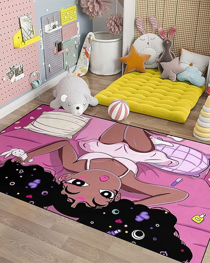 Black Magic Girls for Bedroom Large Cute African American Girls Floor Rugs for Bedroom Black Magic Girl Area Rug Girls Room Decor Pink Room Decor for Teen Girls, 4'5'' × 6' - LeafyLoom