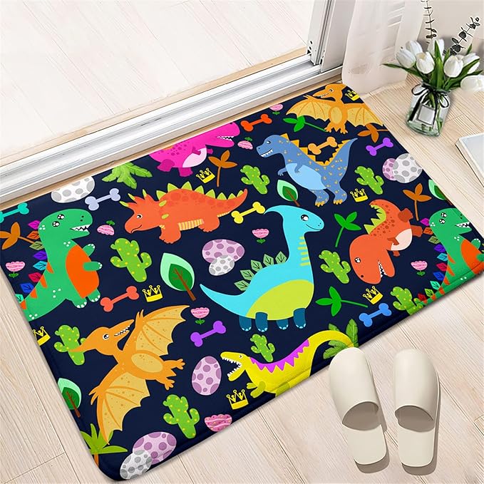 Dinosaur Rug for Boys Room Cartoon Dinosaur Area Rugs Kids Rug Dinosaur Rug Kids Play Rug Dinosaur Play Rug for Bedroom and Kidroom Playing Room,Dark Blue 2'×3' - LeafyLoom