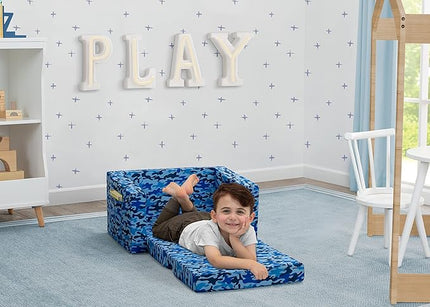 Delta Children Cozee Blue Camo Convertible Foam Chair to Lounger for Kids - LeafyLoom