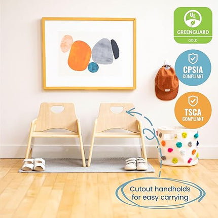 ECR4Kids Stackable Wooden Toddler Chair, 10in, Kids Furniture, Natural, 2-Pack - LeafyLoom
