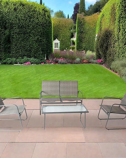 Mapleleaf 4 Pieces Rattan Patio Furniture Set, Outdoor Wicker Conversation Sofa Set, Rattan Chair and Glass Coffee Table for Yard, Pool or Backyard (Grey) - LeafyLoom