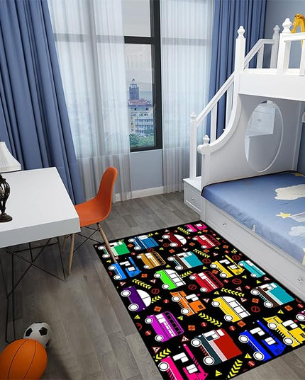 Car Play Mat Kids Rugs for Playroom Car Track Rug Kids Mat Construction Play Mat Car Play Rug Car Carpet for Kids Carpet for Bedroom Truck Rugs for Boys Room,Black 4'5''×6' - LeafyLoom