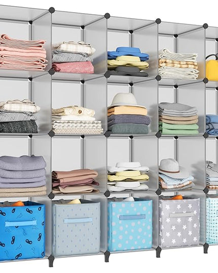 HOMIDEC 20-Cube Storage Organizer, Closet Organizer Storage Shelf Bookcase Bookshelf with Metal Hammer, Storage Cubes Organizer Cabinet for Kids, Closet, Bedroom, Bathroom - LeafyLoom