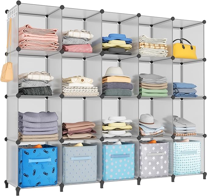 HOMIDEC 20-Cube Storage Organizer, Closet Organizer Storage Shelf Bookcase Bookshelf with Metal Hammer, Storage Cubes Organizer Cabinet for Kids, Closet, Bedroom, Bathroom - LeafyLoom