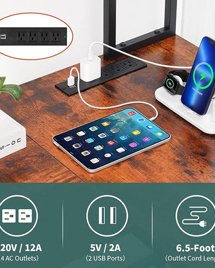 Yoobure L Shaped Desk with LED Strip & Power Outlet, Reversible L-Shaped Computer Desk, Corner Desks Home Office Desk with Drawer, Gaming Desk - LeafyLoom