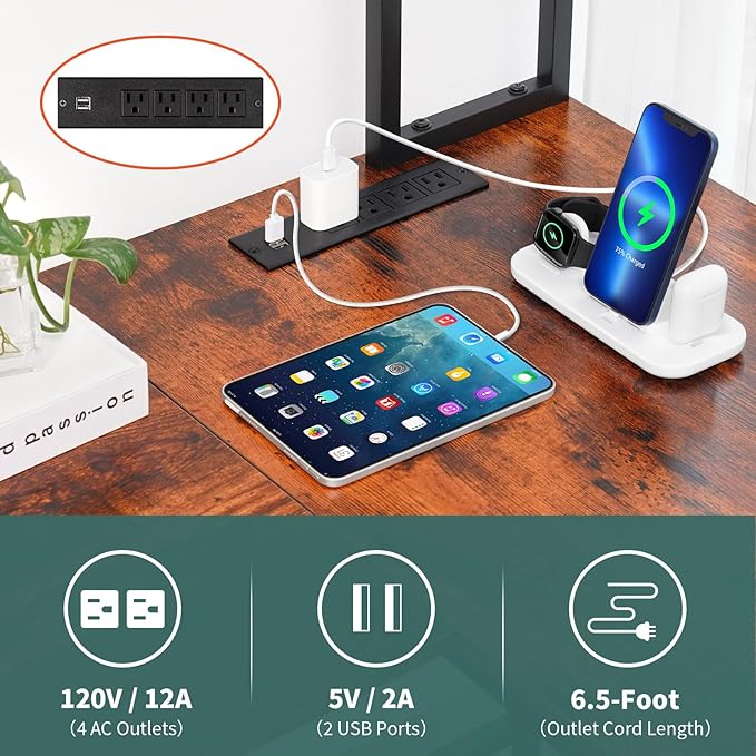 Yoobure L Shaped Desk with LED Strip & Power Outlet, Reversible L-Shaped Computer Desk, Corner Desks Home Office Desk with Drawer, Gaming Desk - LeafyLoom