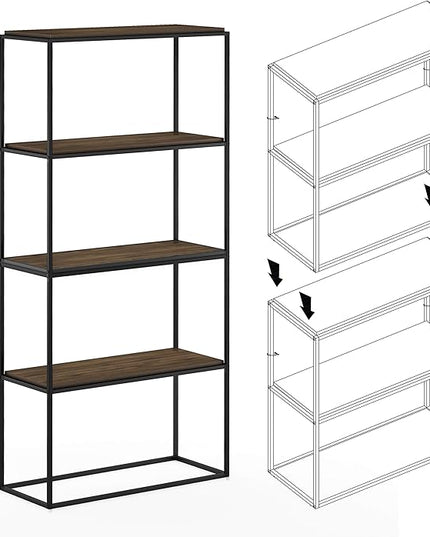 Furinno Moretti Modern Wide Stackable Metal Shelf, Columbia Walnut - LeafyLoom