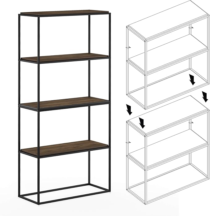 Furinno Moretti Modern Wide Stackable Metal Shelf, Columbia Walnut - LeafyLoom